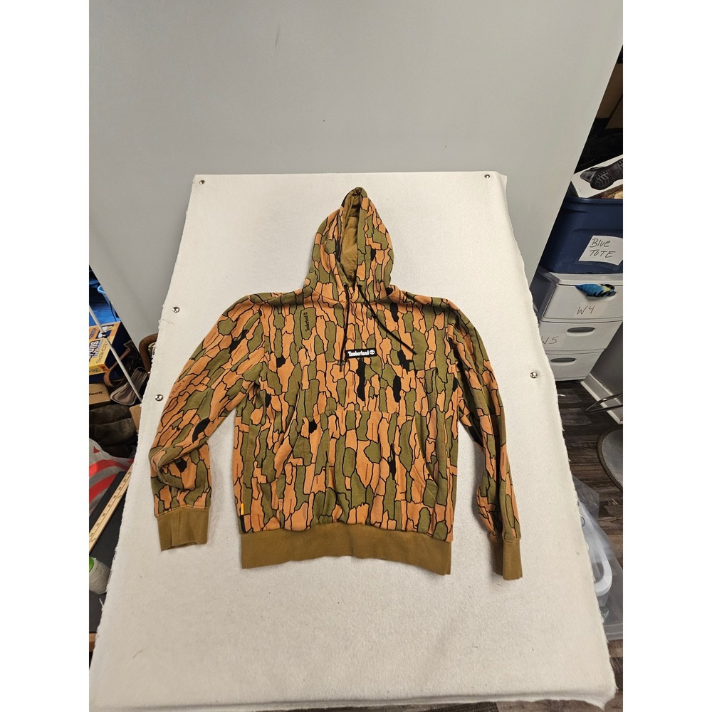 Timberland Mens Camo Bark Print Hoodie Orange Green Regular Fit Medium‎